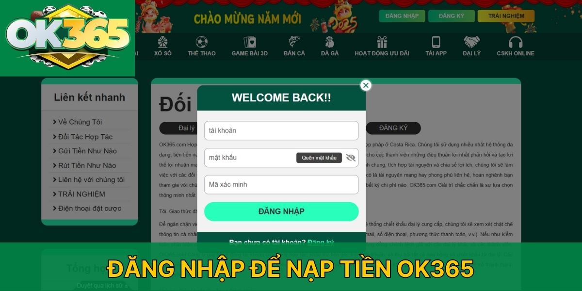 Đăng nhập để nạp tiền OK365